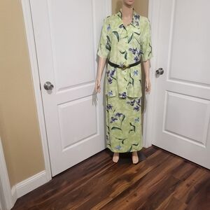 Vintage 90s Floral 2-Piece Skirt Set - Size 14 - Sage Green & Lavender Maxi